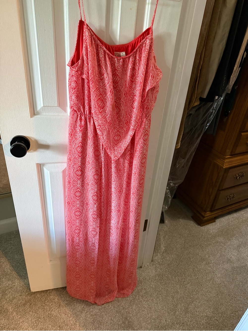 Coral Printed Maxi Dress with Spaghetti Straps